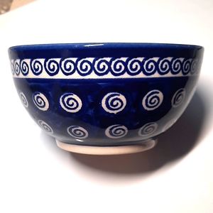 Polish Pottery Bowl Cereal or Salad Blue Poland Collectible